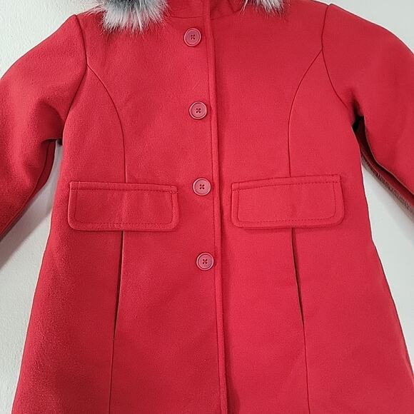 Cat & Jack Girls 5T Red Peacoat Winter Jacket Faux Fur Hood Removable Trim - Picture 3 of 7
